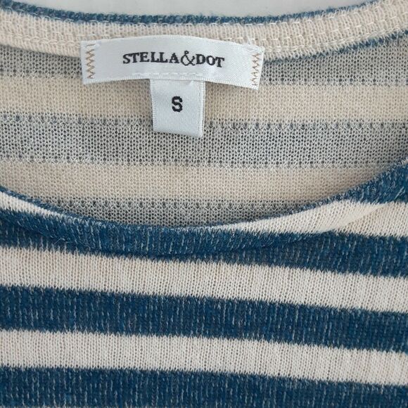 Stella & Dot S Small Striped Tatum Scoop Neck Front Knot Knit Top Blue Ivory - Picture 4 of 7
